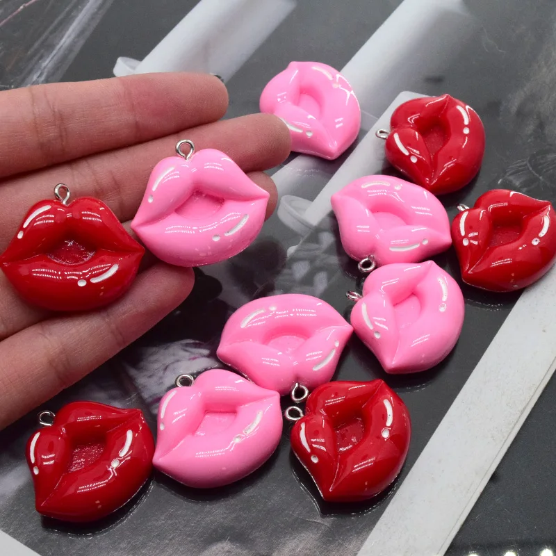 10pcs Sexy Plump Big Red Lip Resin Charms Pink Kiss Women Earring Keychain Pendant Accessory Diy Funny Jewelry Make