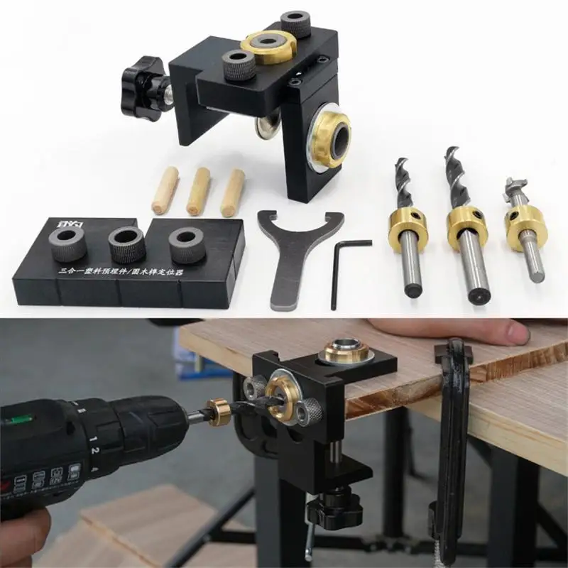 

New Adjustable Woodworking 3 In 1 Doweling Jig Kit Pocket Hole Jig Drilling Guide Locator For Furniture Connecting Hole Puncher