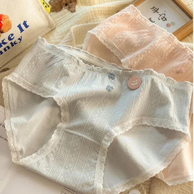 SP&CITY Sweet Girl Flower Print Cotton Underwear for Women Low Waist Breathable Ruffle Cute Panties Student Daily Comfort Briefs