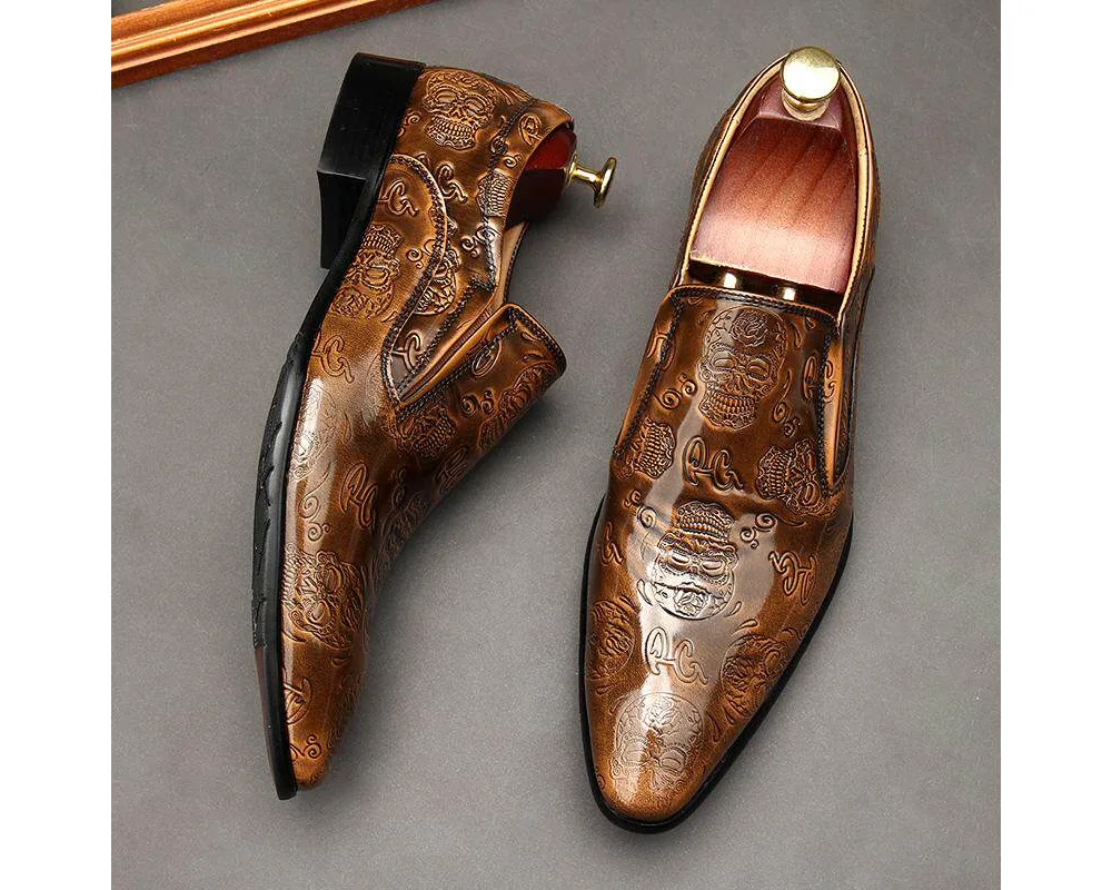

Genuine Leather Men's Formal Dress Shoes Personalized Trendy British Style Pointed Toe Lazy Slip on Business Casual Shoes Men