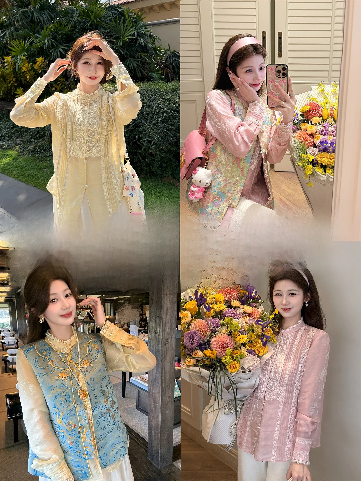 

Женская блузка в китайском стиле с цветочной вышивкой, сложной отделкой кружевом и жемчугом, сияющая, новая весенняя коллекция, свободный крой, дышащая ткань