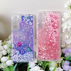 Bling Quicksand Case For Samsung Galaxy A55 A35 A15 A25 A54 A34 A14 S24 Ultra Flower Liquid Glitter Blowball Butterfly TPU Cover