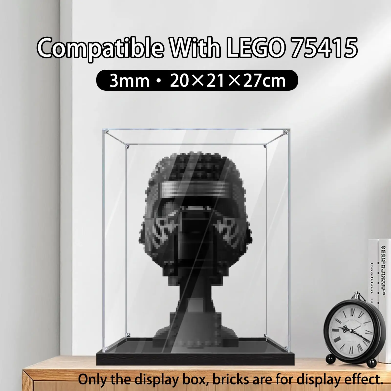 Caja de presentación acrílica transparente para casco Lego 75415 Kylo Ren, caja de presentación, vitrina transparente a prueba de polvo (solo caja de presentación)