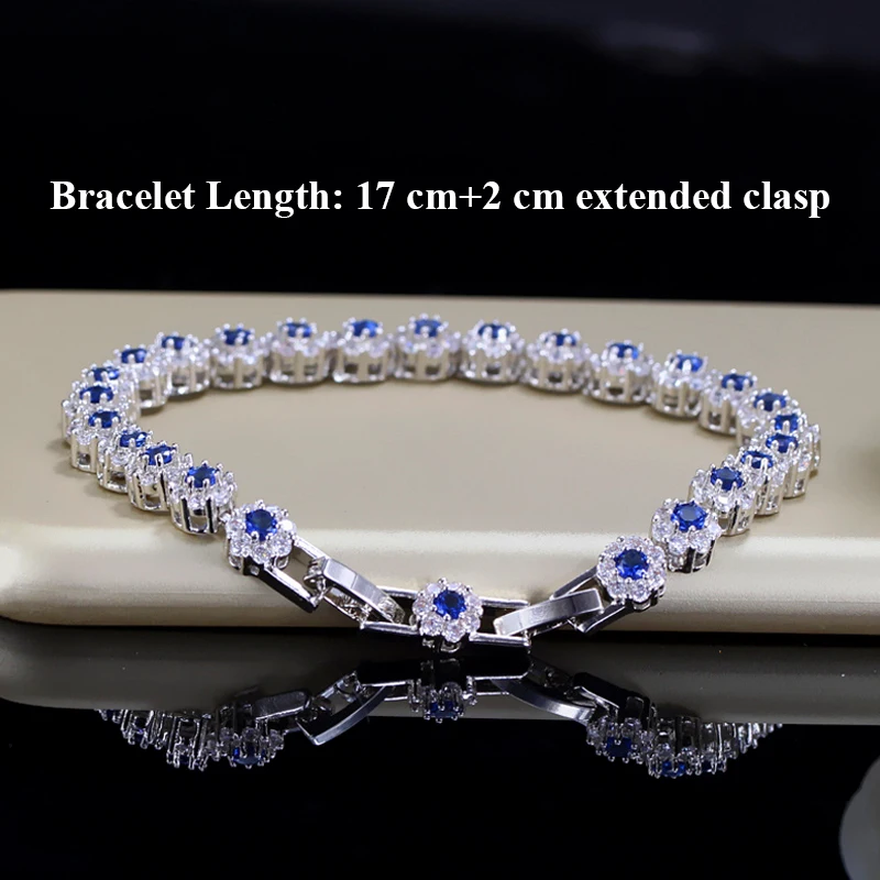 ThreeGraces Elegant Multicolor Cubic Zirconia White Gold Color Fashion Flower Link Chain Bracelet for Women Party Jewelry BR382