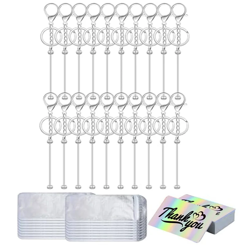 

AT44-60Pcs Beadable Keychain Bars Blank DIY Keychains Bar For Beads Purse Keychains Thank You Cards For Women Man