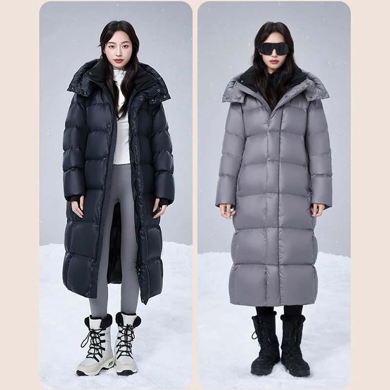 Unisex Leisure Loose Long Down Jacket White Duck Down Fashion Outerwear Men/Women Winter Outdoor Thick Warm Puffer Coat Hooded