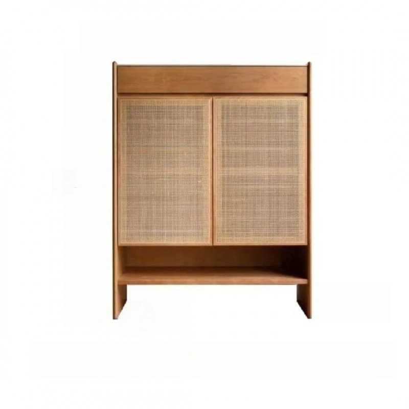 

Nordic solid wood rattan cabinet, living room home locker, Japanese style small apartment shoe rack