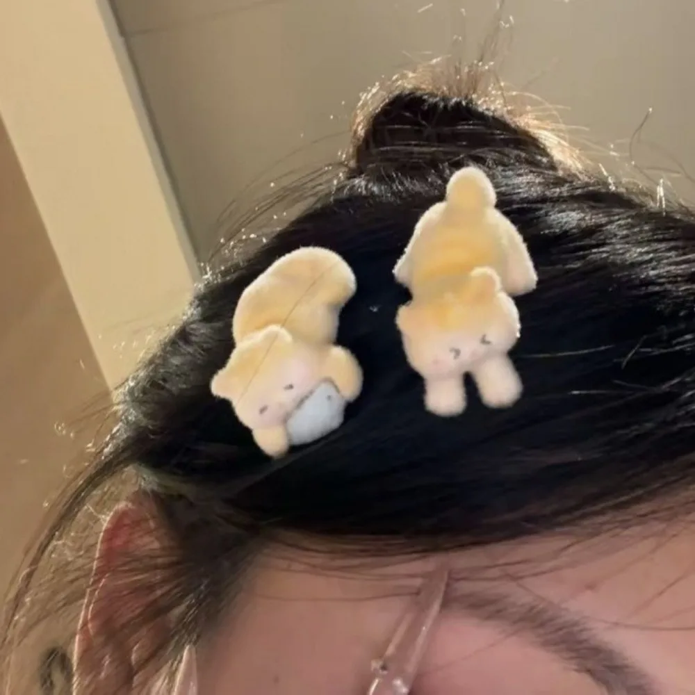 1/2 Uds nuevo gato flocado Clip de pelo de felpa lindo gato pez horquilla dulce Kawaii pinzas para el cabello para niñas niños sombreros regalos Deraction