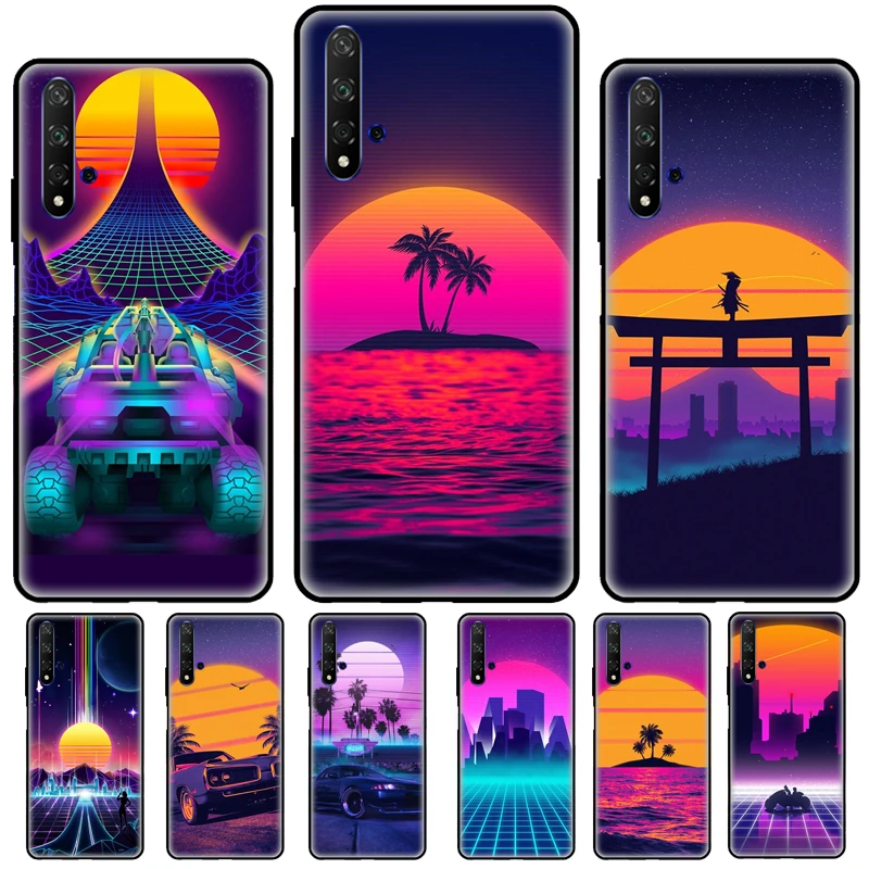 Synthwave 80's Retro Neon vaporwave For Huawei Y7A Y5P Y6P 2020 Y3 Y5 Y6 Y9 Y7 Prime 2018 2017 2019 Nova 2 Z 3 5T Phone Case