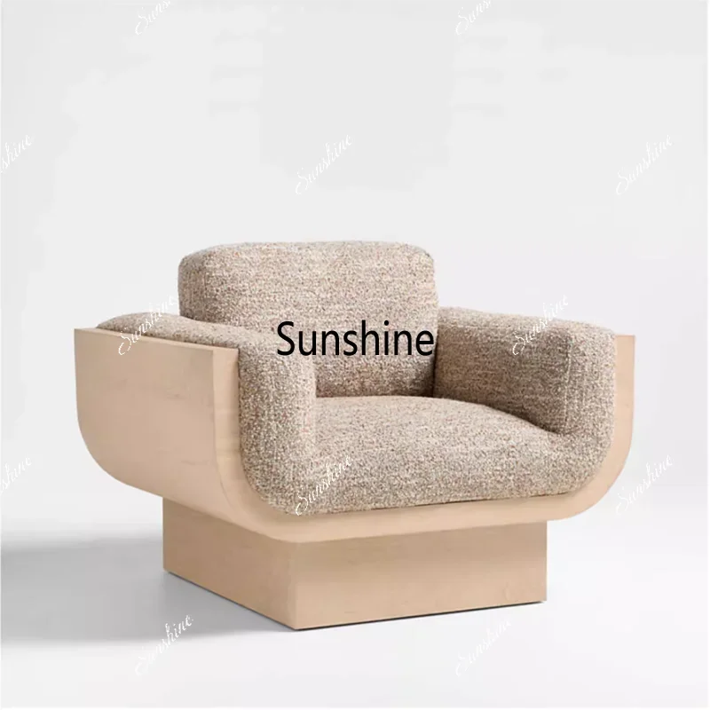 

Medieval wabi sandy wind solid wood single sofa simple fabric negotiation chair