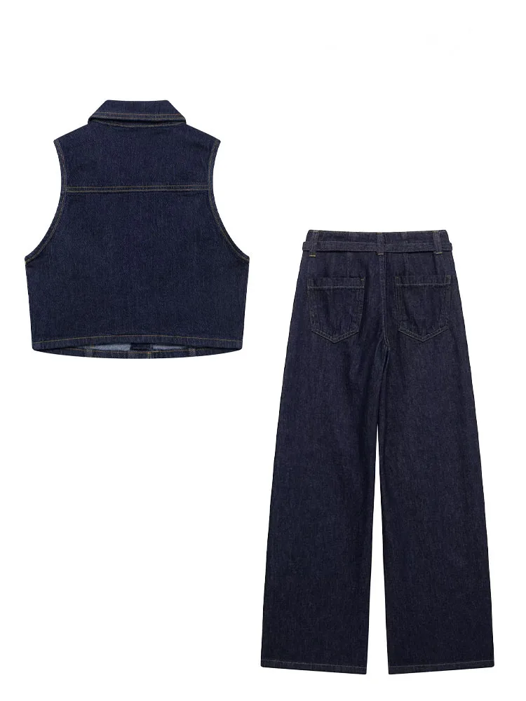 HH Women Fashion Pants Suit Lapel Single Breasted Sleeveless Vest Top+High Waist Zipper Belt Decorate Casual Wide Leg Pants