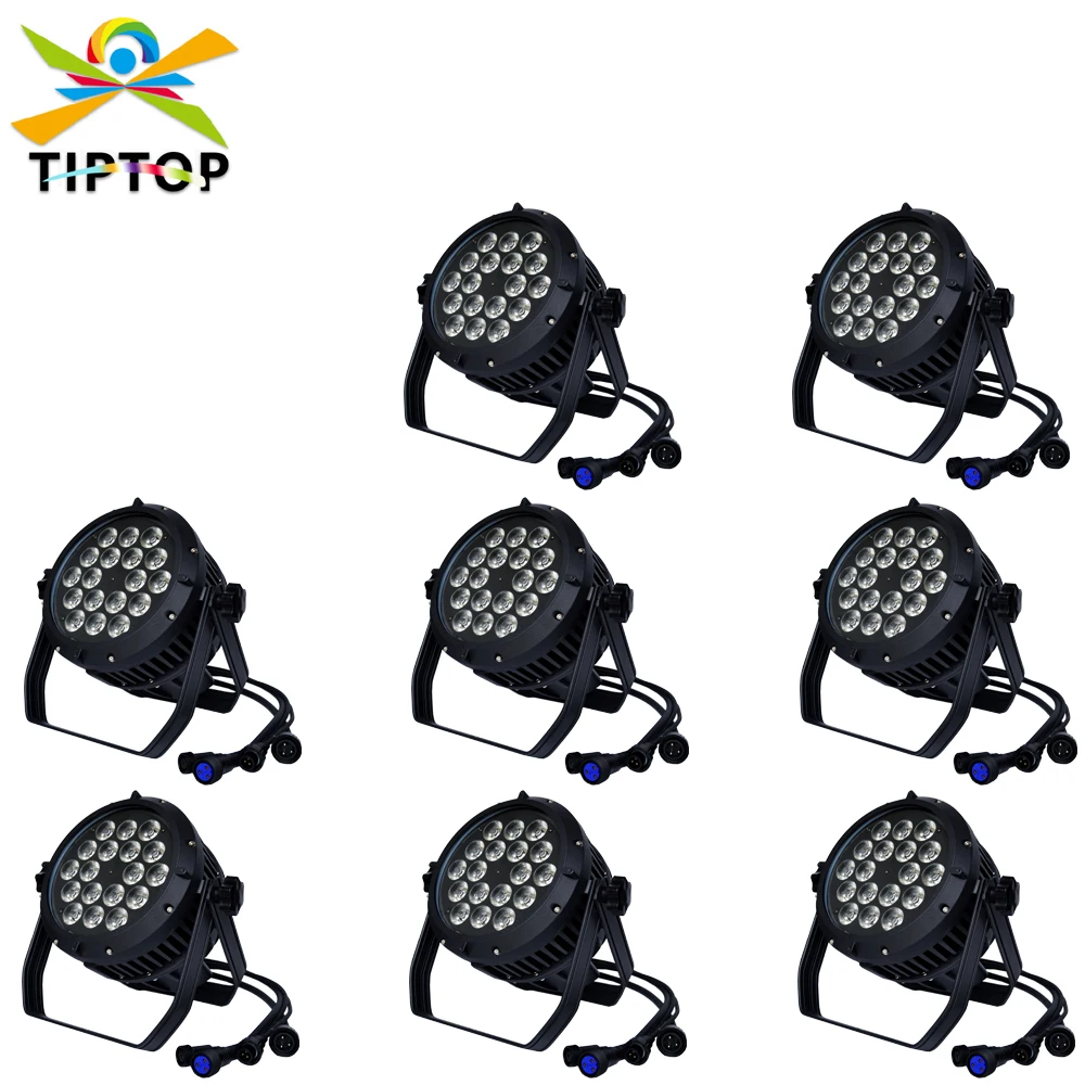 

TIPTOP 8XLOT Stage Lights 18x18W Waterproof IP65 DMX RGBWA UV LED Par Can 18PCS high power 18W RGBWUV DJ Lighting DMX 110V-240V