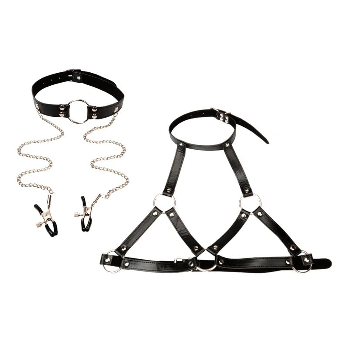 Sex Bondage Neck Collar Nipple Clamp Mouth Gag SM Toy for Women Men BDSM Chest Harness Breast Restraints Sex Game Toy