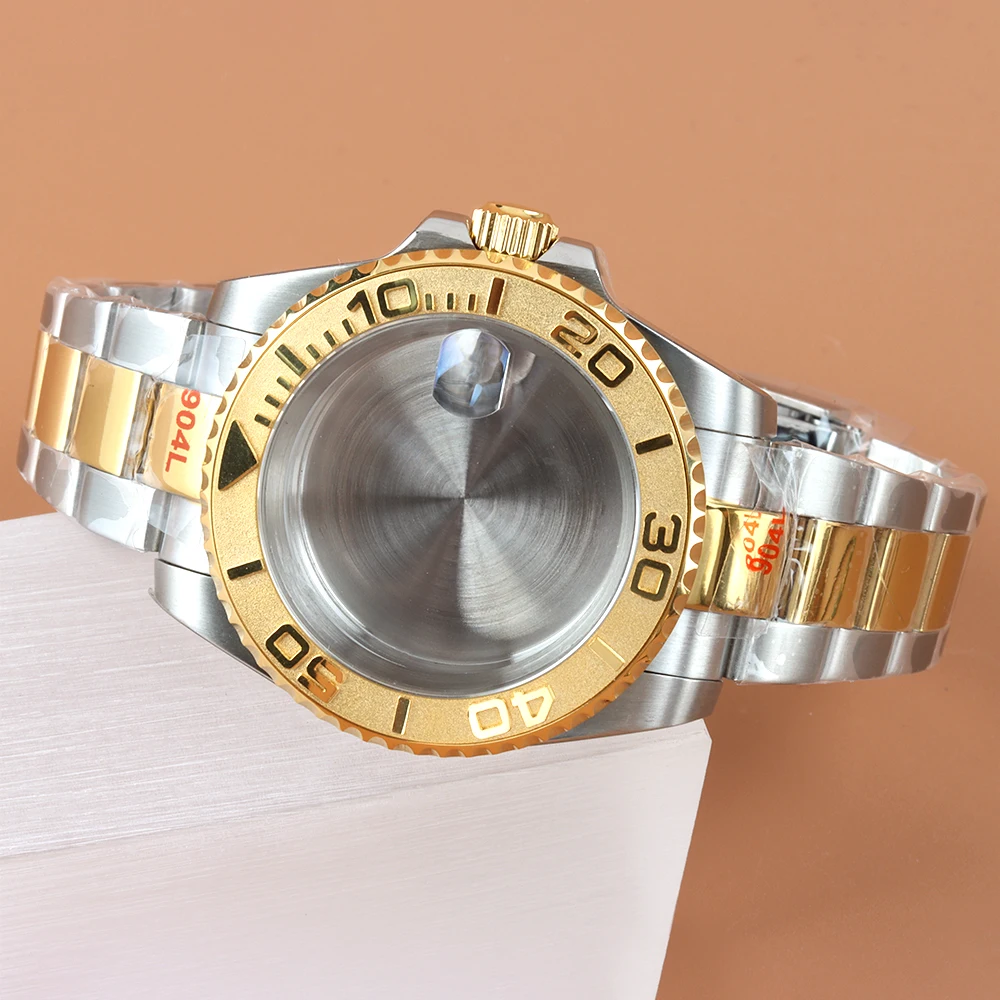 

Gold Silver NH35 40mm Watch Case For YACHT-MASTER SUB Seiko NH35 NH36 NH38 Movement 28.5mm Dial Oyster Strap Sapphire Glass Case