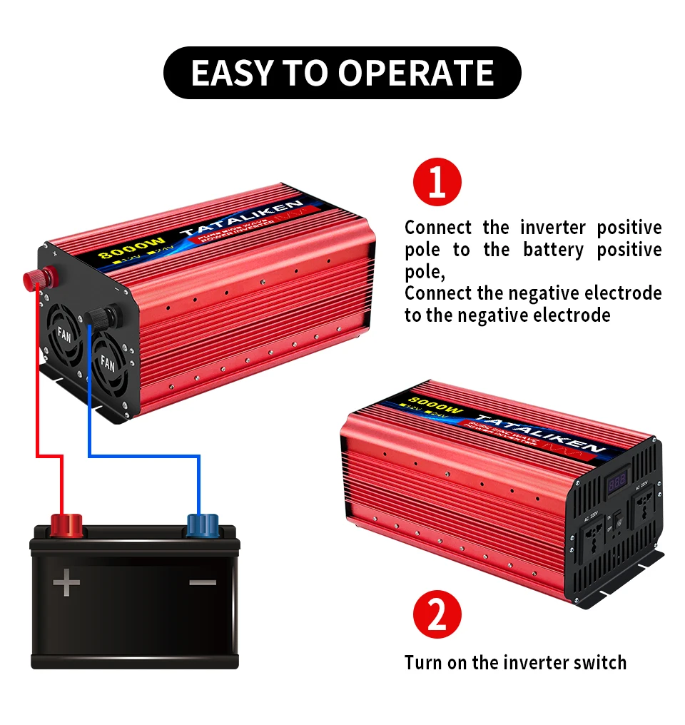Pure Sine Wave Inverter DC 12V/24V To AC 110V/220V 1600W 2500W 3500W 4500W 5000W 6000W Portable Power Converter Universal Socket