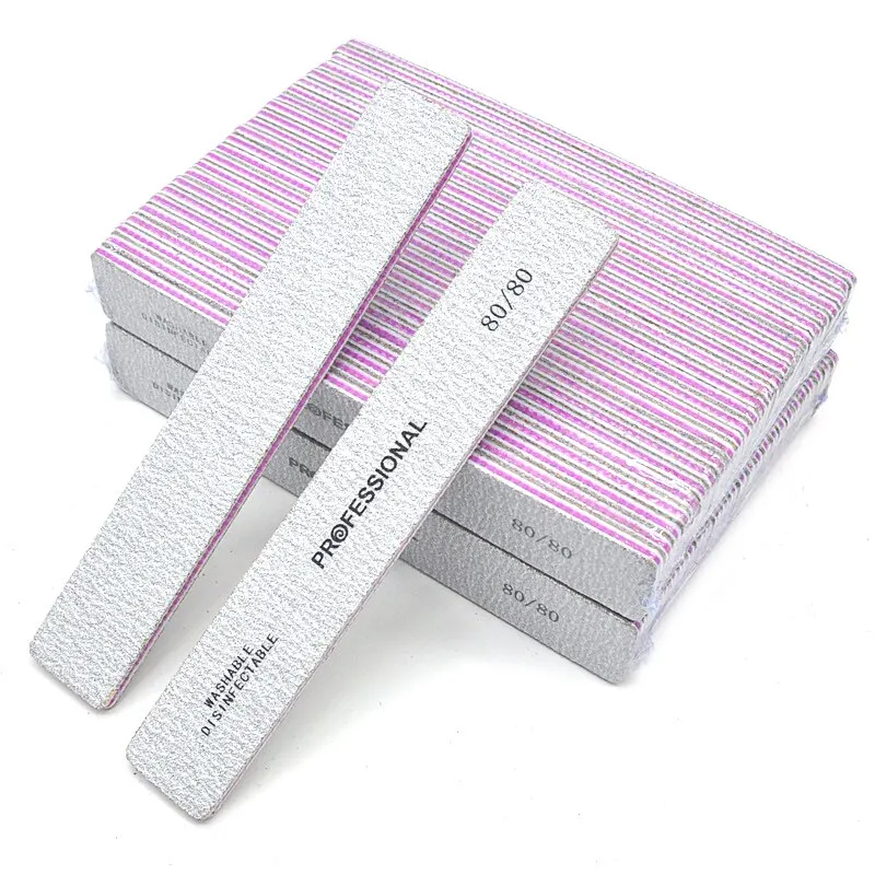 50 stks/partij Nagelvijlen Professioneel Schuurpapier 80/100/180 Grit Dubbelzijdig Vierkant Polijsten Wasbare Nagels Bestand Manicure Tool Kits - afbeelding 1