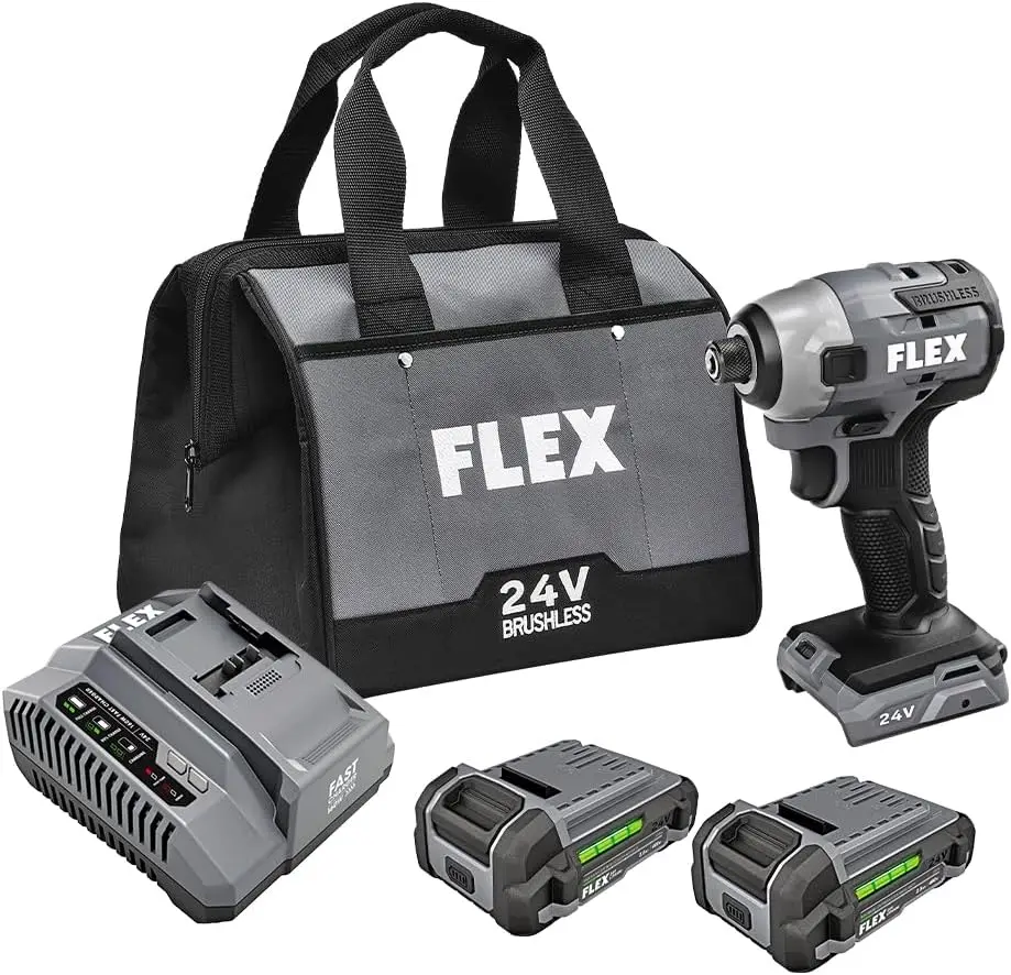 

24V Brushless Cordless 1/4-Inch Hex Impact Driver Kit with (2) 2.5Ah Lithium Battery and 160W Fast Charger - FX1351-2A