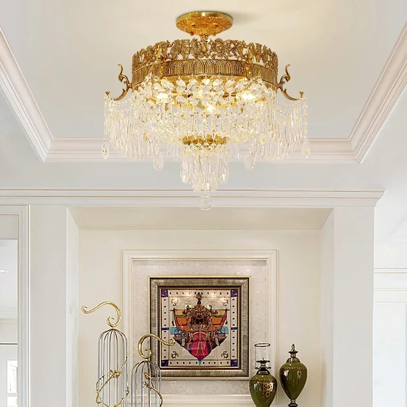 

Европейская медная люстра, подвесной светильник ручной работы в потери воска во французском стиле, классический светильник, латунный хрустальный потолочный светильник