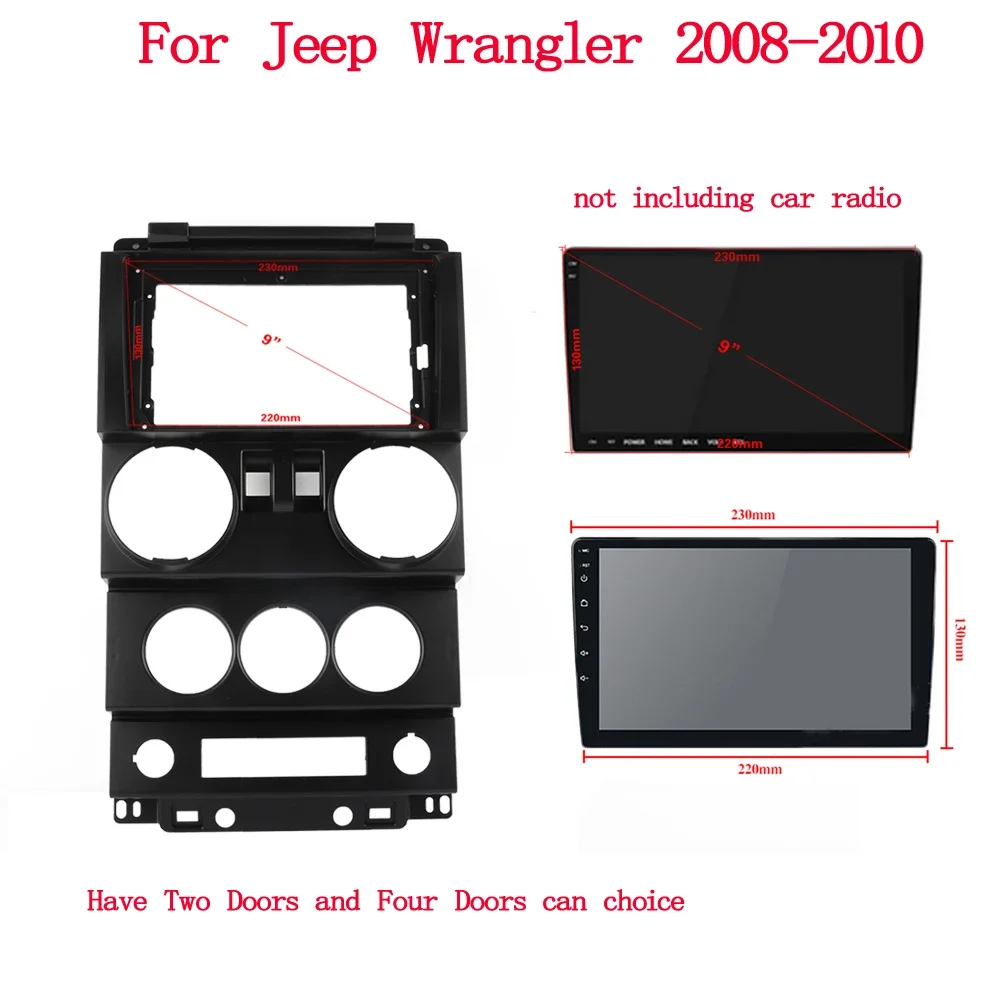 

9-дюймовая автомобильная рама, лицевая панель для Jeep Wrangler 2008-2010, 4 двери и 2 двери, автомобильный радиоприемник, навигация, DVD-монтированная приборная панель