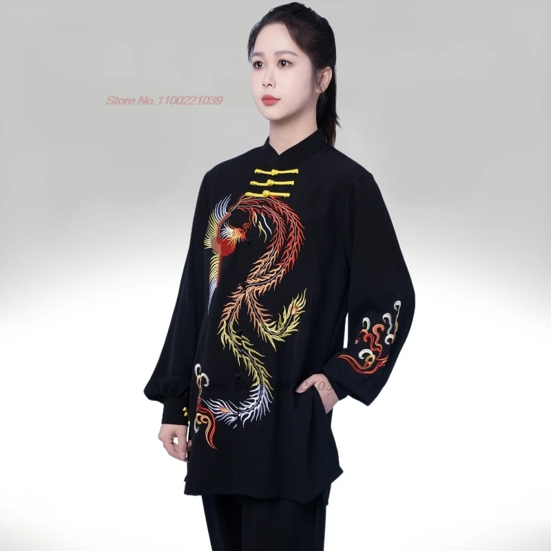 2025 chino vintage kung fu tai chi artes marciales taijiquan dragón bordado tops + pantalones conjunto wushu entrenamiento ejercicio práctica