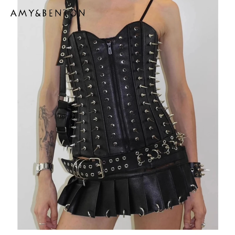 

Gothic Dark Subculture Street Hot Girl Metal Heavy-duty Ring Buckle PU Leather Women's Skirt Punk Sexy Mini Short Skirts Ladies
