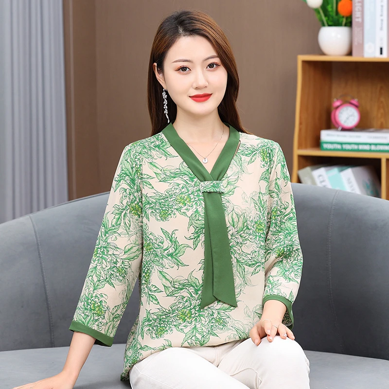 Women Spring Summer Style Chiffon Blouses Shirts Lady Casual Half Sleeve O-Neck Chiffon Blusas Top XL -5XL