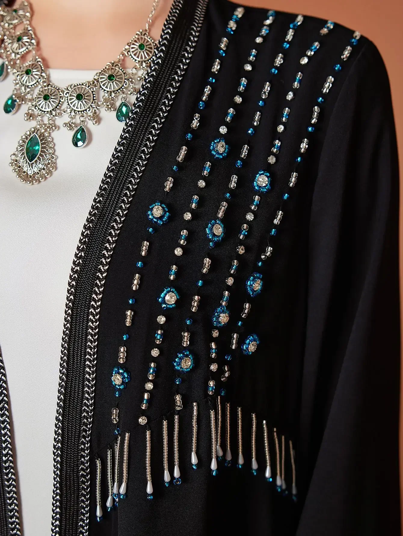 イード女性用アバヤ手縫いダイヤモンドムスリムオープンビーズ装飾ベスティドス・ラルゴス・パーティーカフタン・ジャラビーヤ・ラマダン・ドバイ・アラブロングローブ