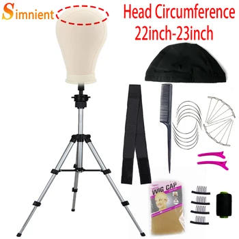 22/23''Training Mannequin Kopf Leinwand Kopf Für Perücken Machen Perücke Haar Pinsel Mit T Pin Perücke Installieren Kit Einstellbare Stativ perücke Ständer