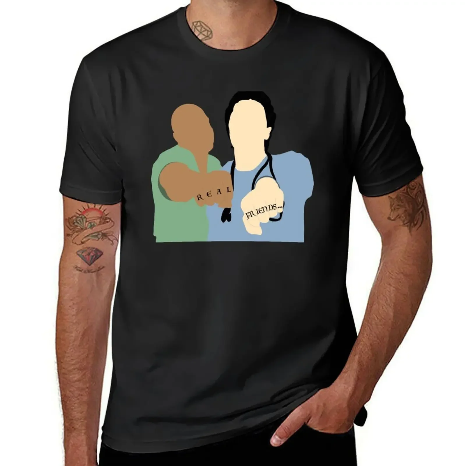 Scrubs Turk & JD - Fake Doctors, Real Friends T-Shirt summer top anime t shirts black t shirts for men