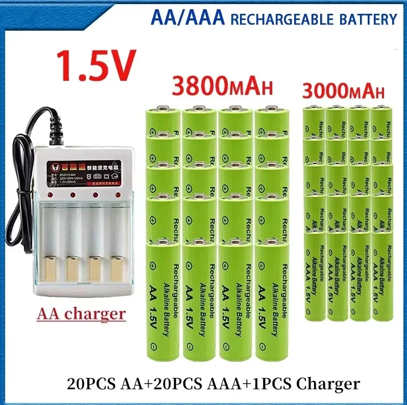 

1.5V Rechargeable Battery, AAA3800 + AA 3000mAh+Charger, Alkaline Technology, Suitable for Remote Control, Toys / Computers, Etc