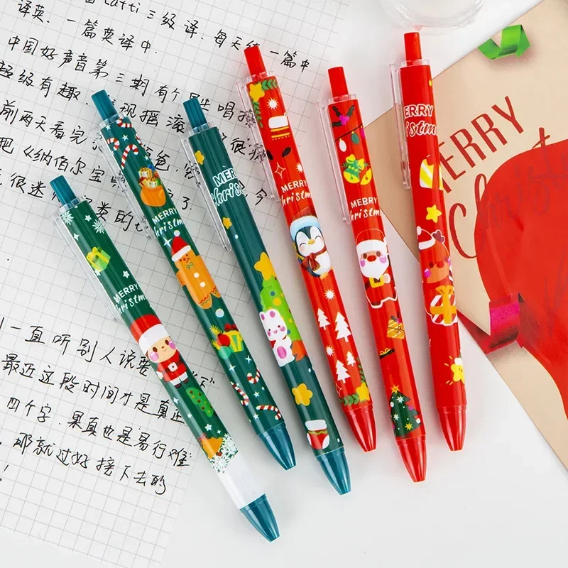 50PCS/Lot Christmas Gel Pens Cute Kawaii Santa Snowman Reindeer Xmas Tree Black Writing Pens School Stationery Gifts for Kids