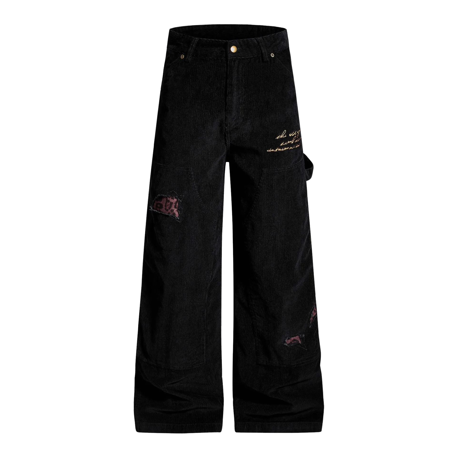 American Retro Corduroy Embroidered Men's Work Pants Splice Full Length Casual Straight Leg Pant 2026 Spring News