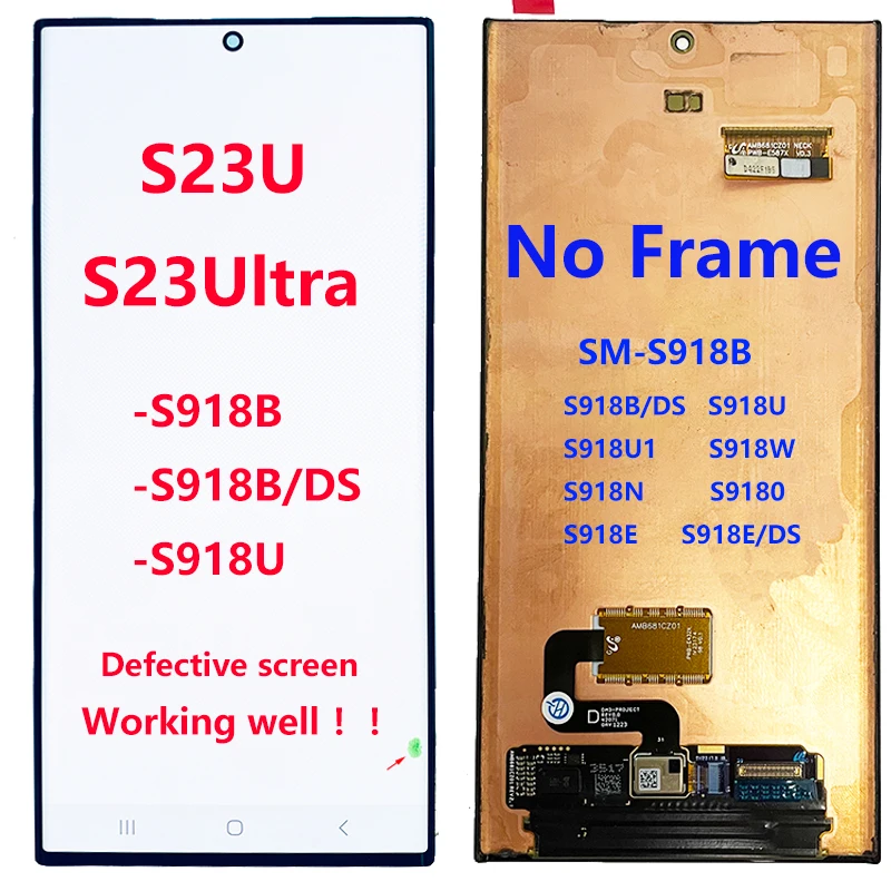 6.8inch S23ultra LCD display screen AMOLED material suitable for Samsung Galaxy S23 Ultra 5G S918 S918F S918U S918D/S No Frame