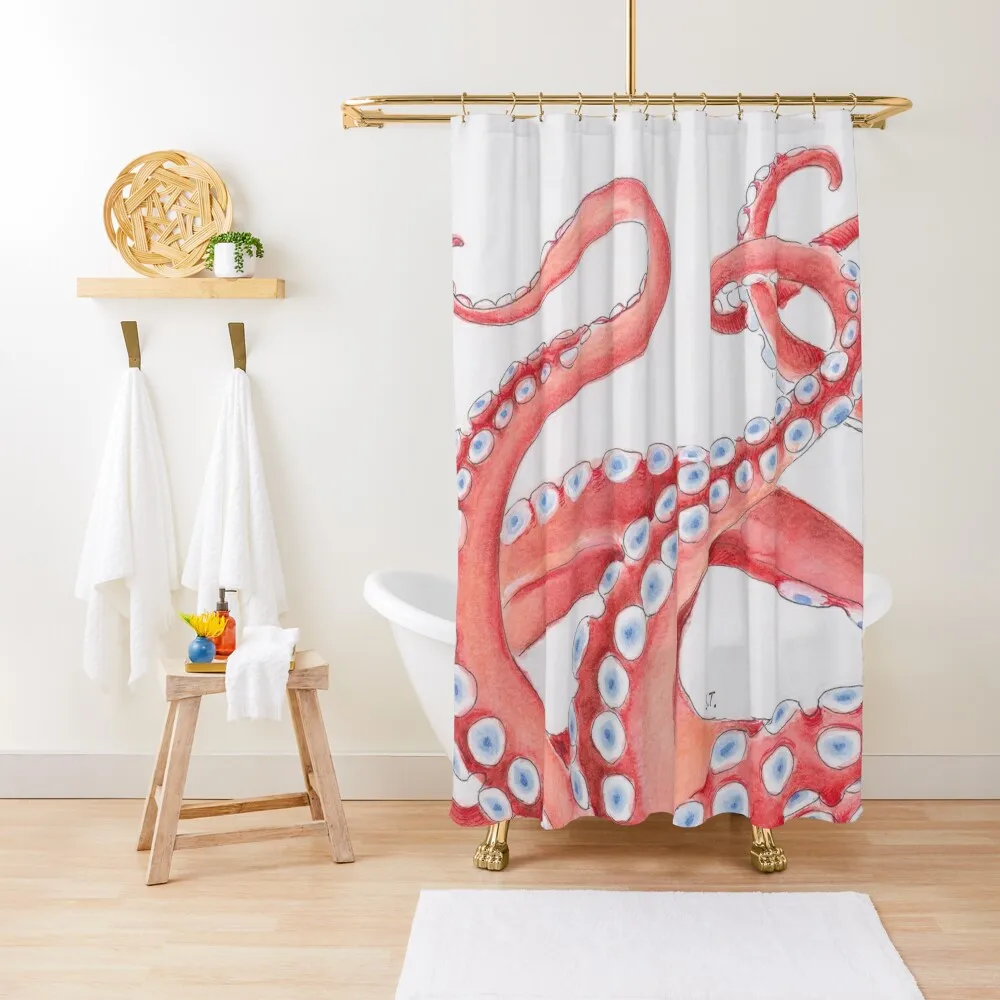 

Red Tentacles Octopus Kraken Watercolor Ink dance Beach Exotic Shower Curtain Luxury Bathroom Shower Shower For Bathroom Curtain
