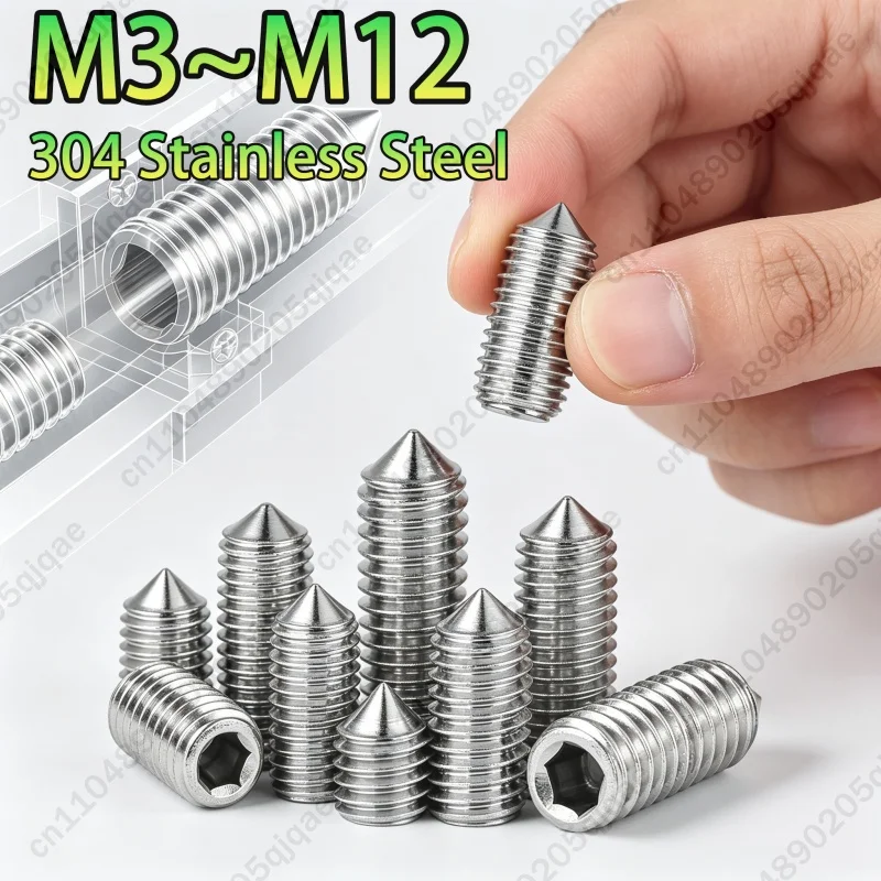 5-100pcs/lot Hexagon Socket Set Screw Cone Point Grub Screw M3 M4 M5 M6 M8 M10 M12 316 Stainless Steel Headless Allen Set Screw