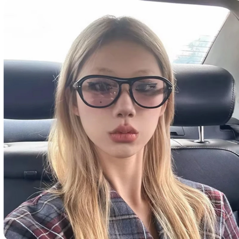 كوريا الرجعية البيضاوي الوردي النظارات الشمسية النساء INS الشارع النار ظلة نظارات الغبار يندبروف ركوب نظارات شمسية UV400 #1