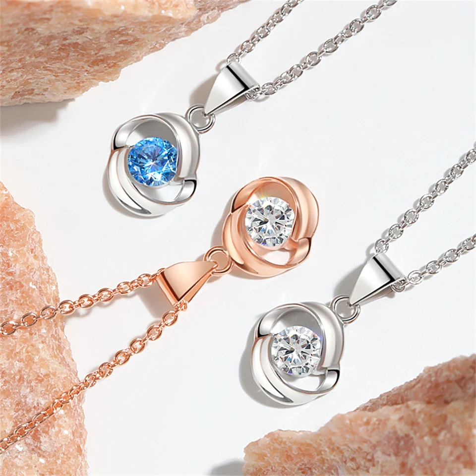 

Rose Love Topaz Pendant All-match Diamond Ocean Heart Necklace Fashion Classic Stainless Steel Necklace Jewelry Gifts For Girls