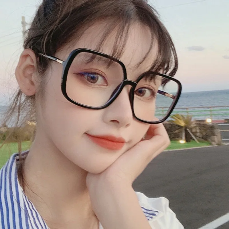 Oversize Square Anti-blue Light Glasses Frame For Women Vintage Retro Clear