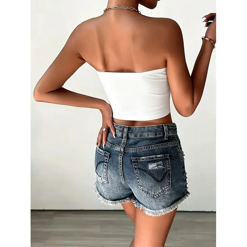 Y2K Trendy Women's Slim Fit Spider Silhouette Print Bandeau Top, Daily Spring/Summer Hot Crop Top, Fashionable Strapless Cropped
