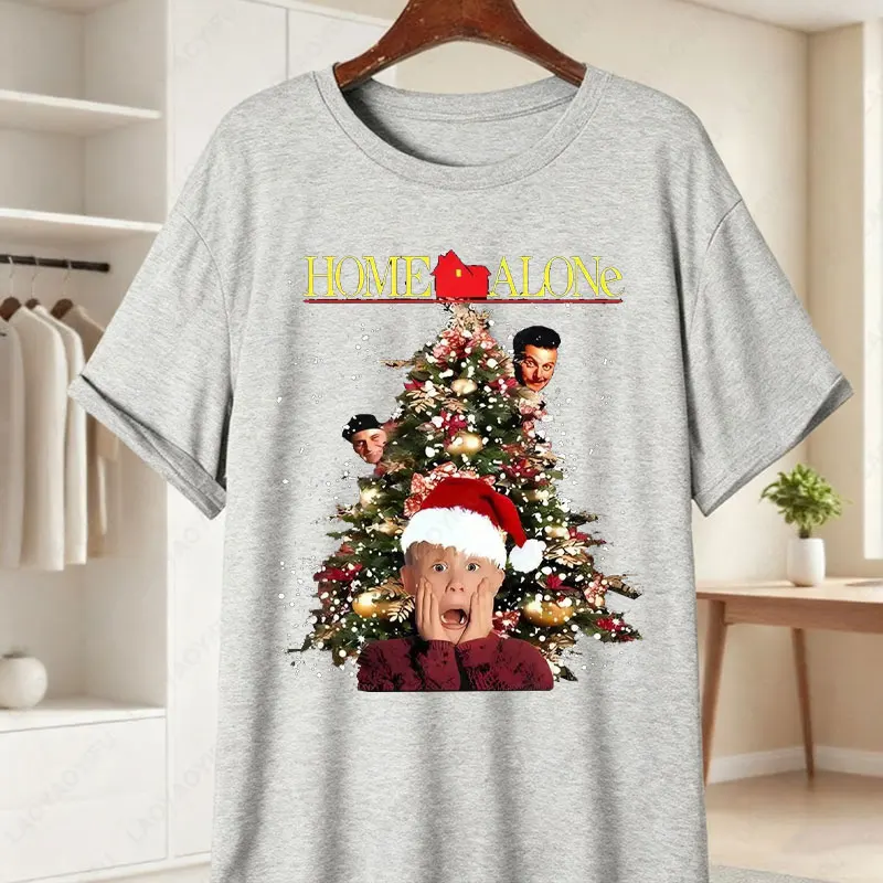 الرجال والنساء 90s وحده الفيلم تي شيرت كيفن مكاليستر وشجرة عيد الميلاد عطلة حفلة عادية المحملة لمحبي الحنين الملابس