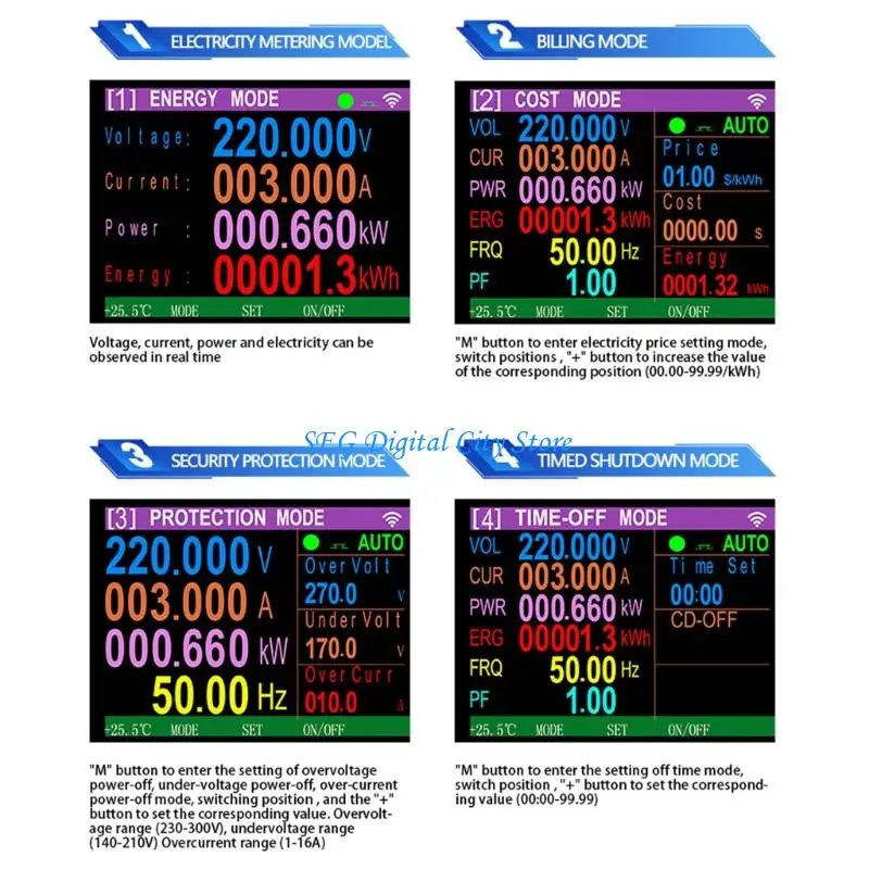 

U75B WiFi Intelligent Power Meter Socket LCD Display Digital Over Current Protector Electric Energy Meter Monitoring