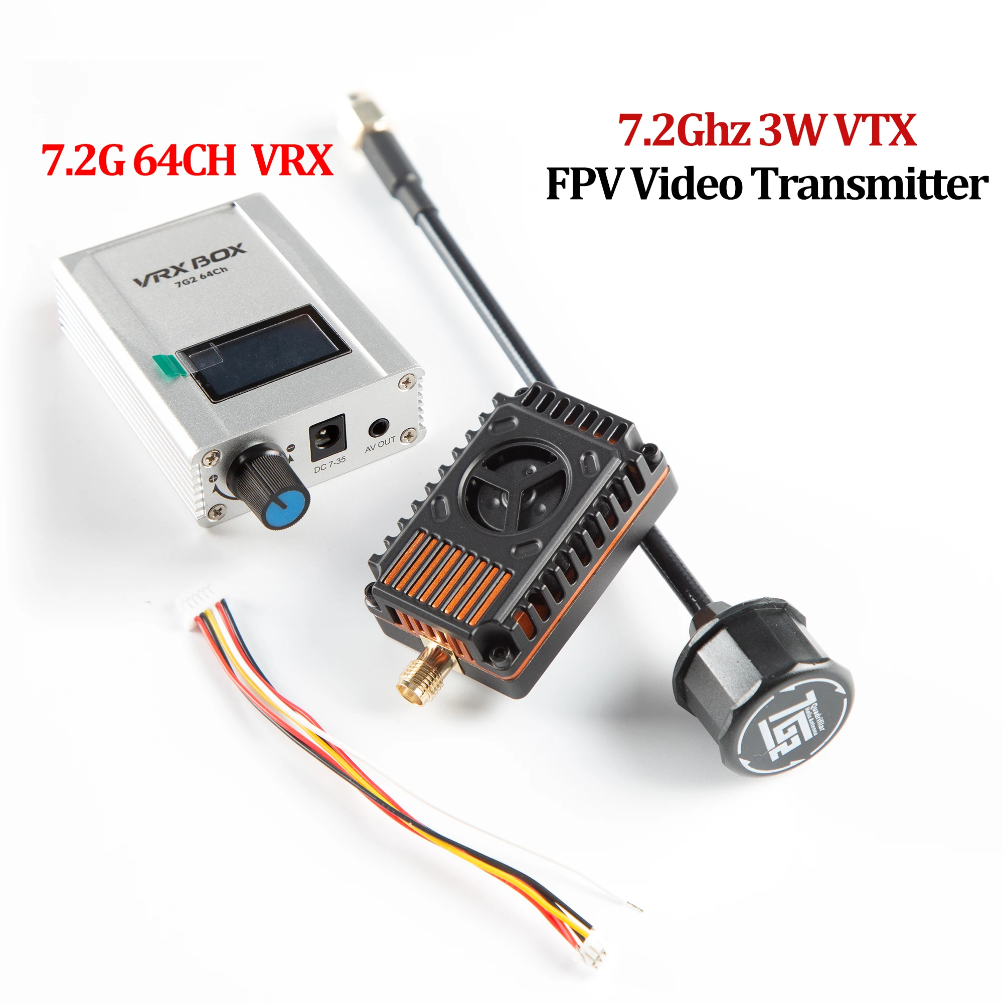 

FPV VTX 7.2 ГГц 3 Вт видеопередатчик 64 канала с антенной и вентилятором охлаждения, 7.2G 5 Вт 7 Вт VTX для FPV-дронов дальнего радиуса действия, аксессуары для DIY-сборки