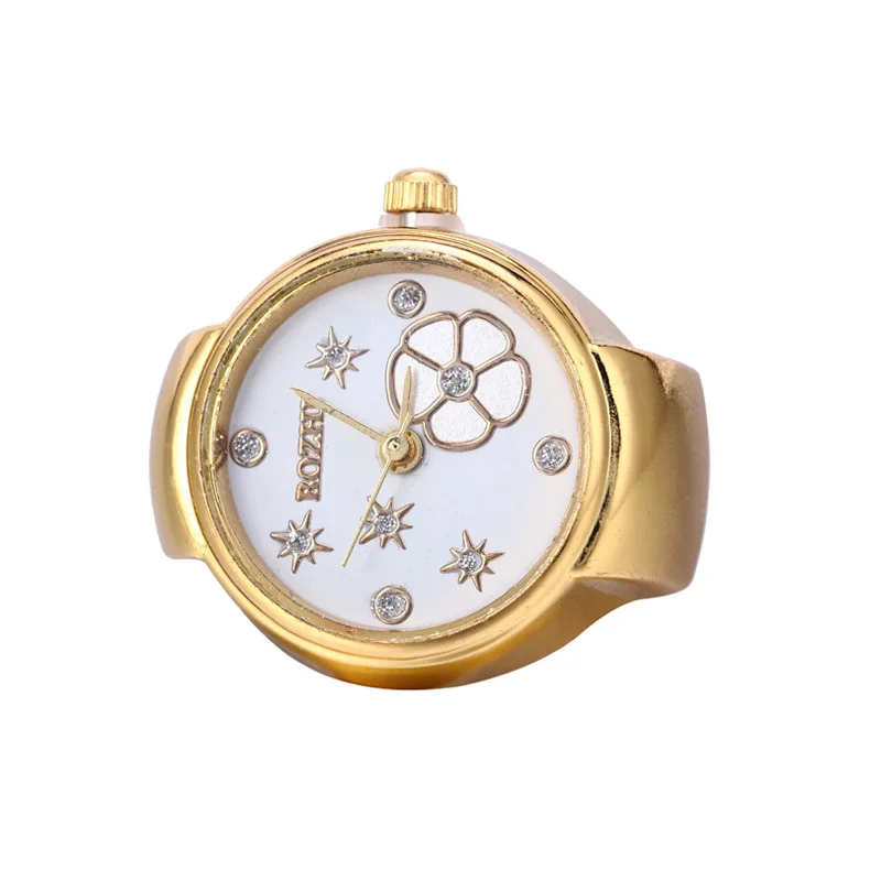 Love Finger Watch Mini Small Elastic Strap Alloy Watches Female Rings Jewelry Clock Gold Flower Women Quartz Rose Watch Ring
