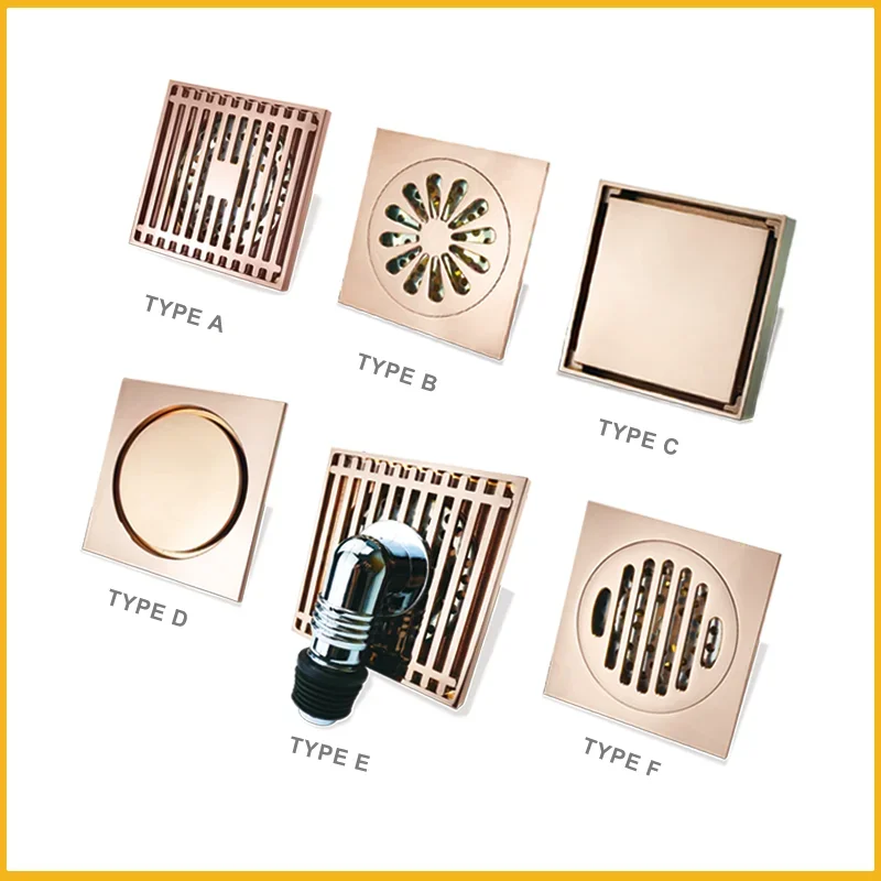 Deluxe Rose Gold Square Tile Embedded Hidden Brass  Garbage Grille Bathroom Shower Drain
