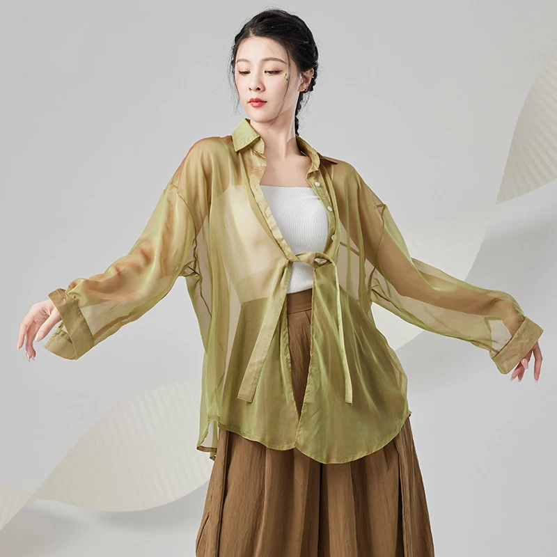 Long Sleeve Translucent Modern Dance Top Sexy Women Dancing Costume Classical Dance Costume Top