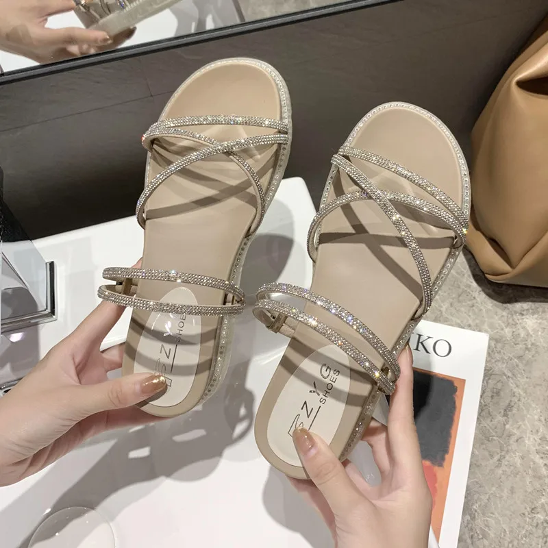 Slippers Casual Low Big Size Glitter Slides Shoes Platform Slipers Women On A Wedge Beige Heeled Sandals Luxury Jelly Soft 2022