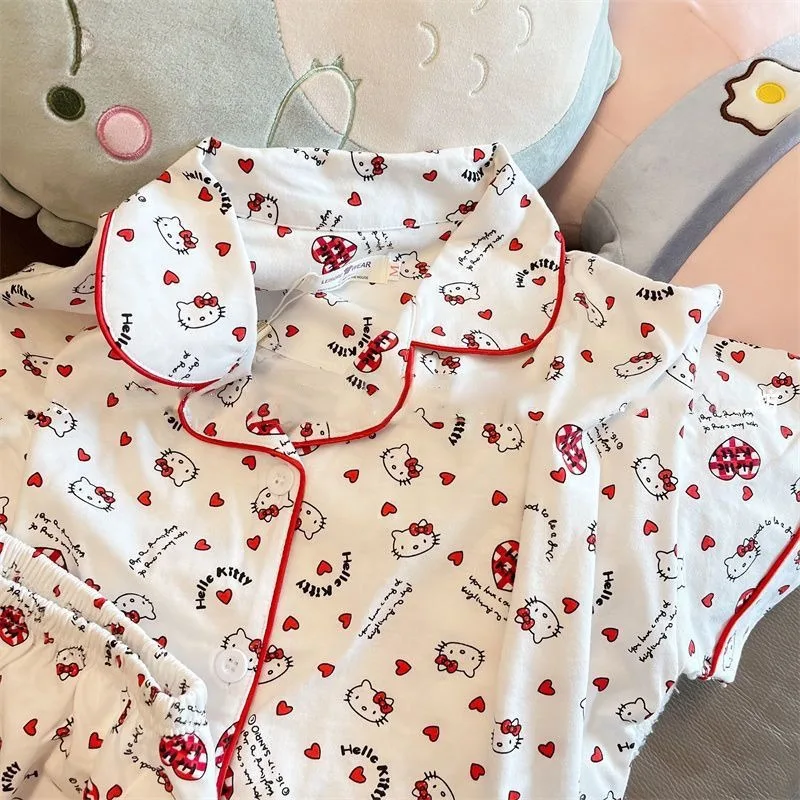 Sanrio cute Hello Kitty My melody Pochacco pajamas for women summer three-piece suit short-sleeved trousers cartoon home clothes