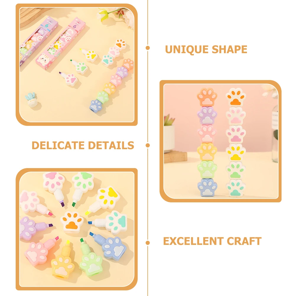 

1Set Cat Paw Highlighters Cartoon Mini Highlighters Colored Markers for Note Marking Journal Scrapbook Drawing