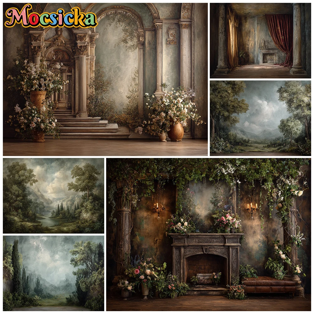 

Mocsicka Oil Painting Photo Backdrops Country Scenery Dark Abstract Photography Backgrounds Fireplace Decorations Studio Banner
