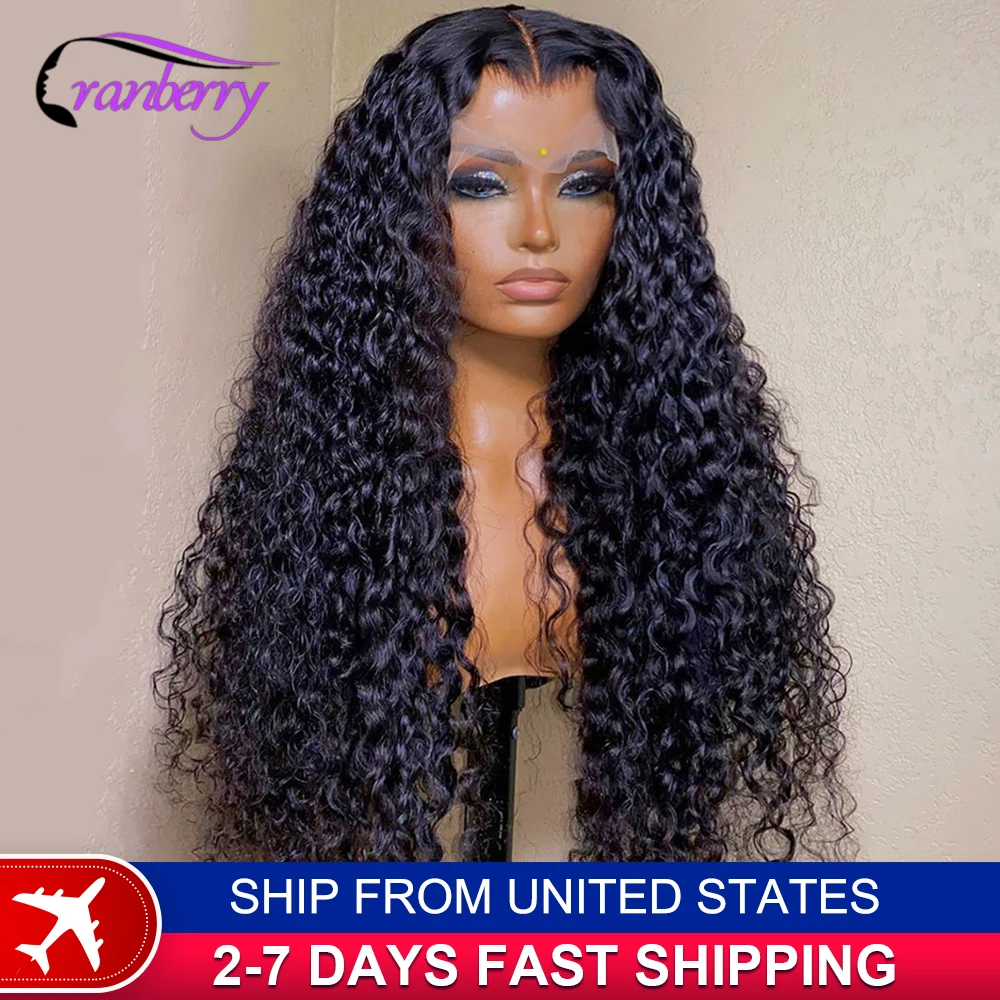 Brazilian Deep Wave 13X4 Lace Frontal Wig Cranberry Hair Deep Curly Lace Front Human Hair Wigs For Black Women 180% Density